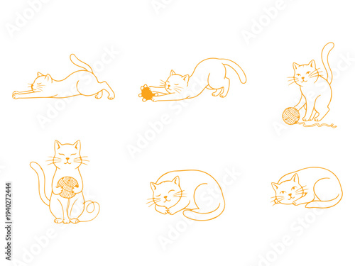Fotografie Six whimsical illustrations of cats in various playful and adorable poses and ac