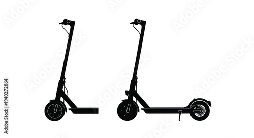 Two black electric scooters side by side on a white background