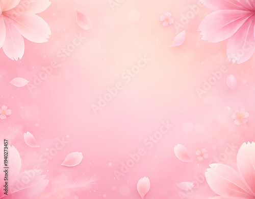 Soft pink cherry blossom background with falling petals and copy space, spring sakura banner