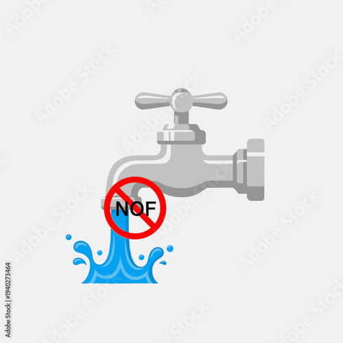 Faucet with water flowing and a "NO F" sign indicating no nitrogen oxide.