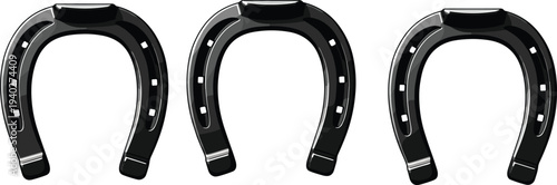 Black horseshoe illustration set, lucky horseshoe symbol for protection, fortune, western theme and traditional good luck design