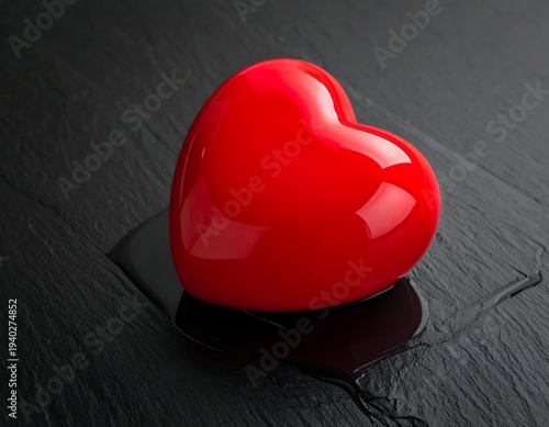 Red Heart on Black Slate - A Symbol of Love and Passion.