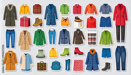 Diverse Clothing Collection - Coats, Jackets, Jeans, and Accessories.