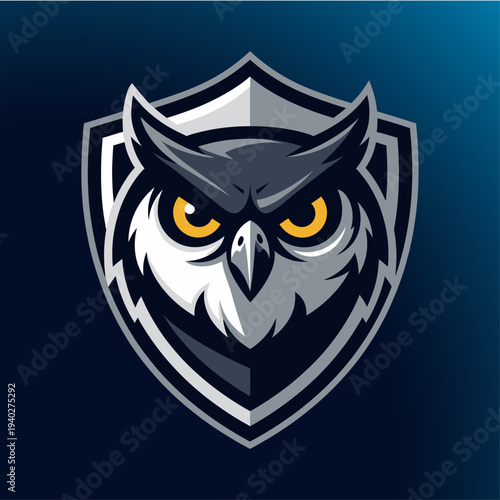 A striking emblem of an owl, symbolizing wisdom and vigilance, set against a shield. This design embodies a sense of knowledge and protection.