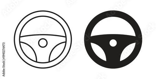 Steering wheel icon style design pack on white background. Thin line and clipart style