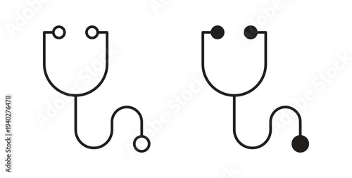 Stethoscope icon style design pack on white background. Thin line and clipart style