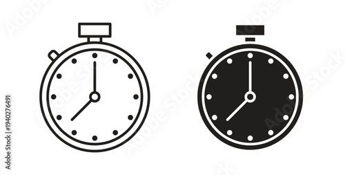 Stopwatch icon style design pack on white background. Thin line and clipart style