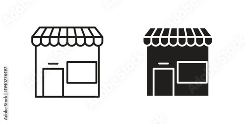 Store icon style design pack on white background. Thin line and clipart style