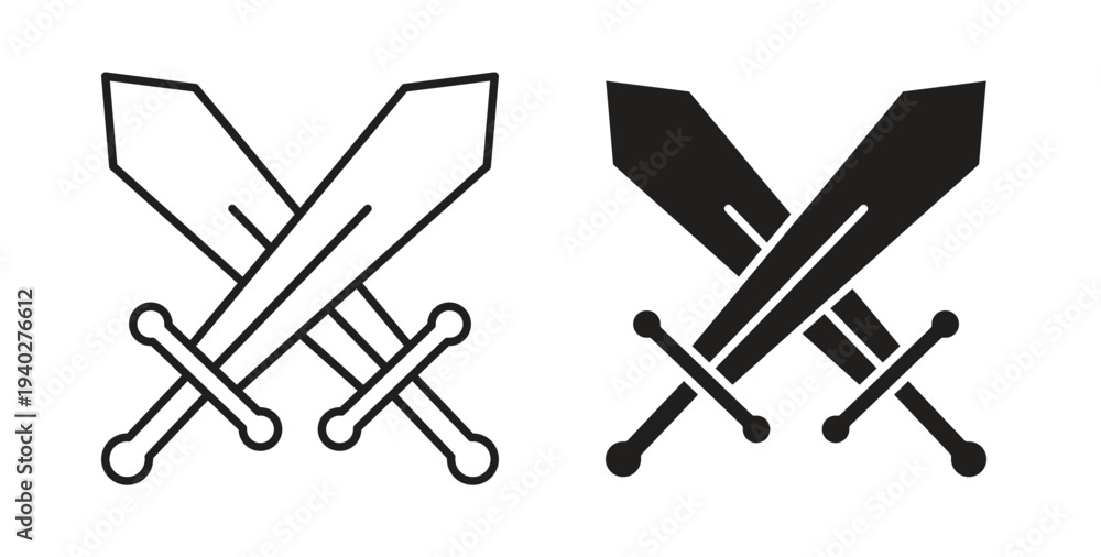 Fototapeta premium Sword icon style design pack on white background. Thin line and clipart style