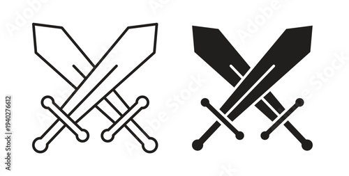 Sword icon style design pack on white background. Thin line and clipart style