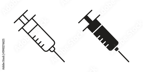 Syringe icon style design pack on white background. Thin line and clipart style