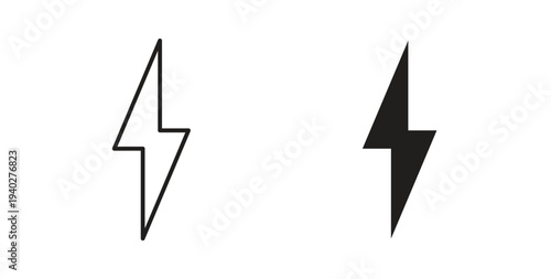 Thunder bolt icon style design pack on white background. Thin line and clipart style