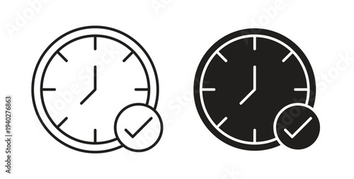 Time check icon style design pack on white background. Thin line and clipart style