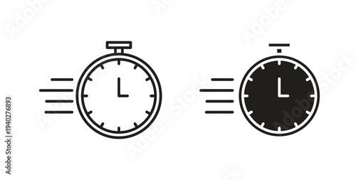 Time fast icon style design pack on white background. Thin line and clipart style