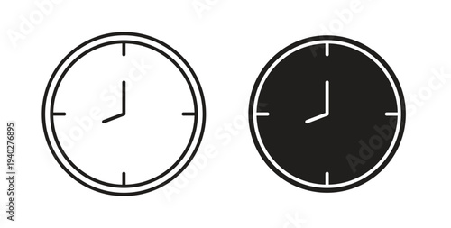 Time clock icon style design pack on white background. Thin line and clipart style