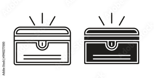 Treasure chest icon style design pack on white background. Thin line and clipart style