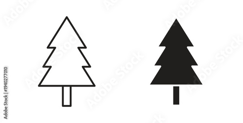 Tree christmas icon style design pack on white background. Thin line and clipart style