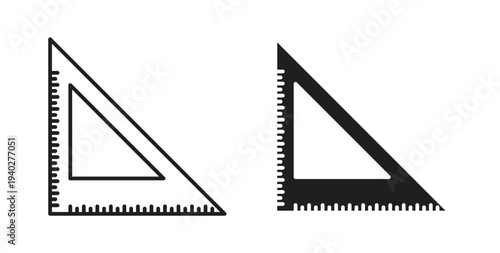 Triangle ruler icon style design pack on white background. Thin line and clipart style