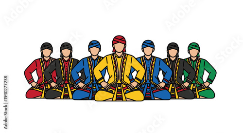 Group of Striking Traditional Costumed Dancers in Vibrant Attire Performing Cultural Dance