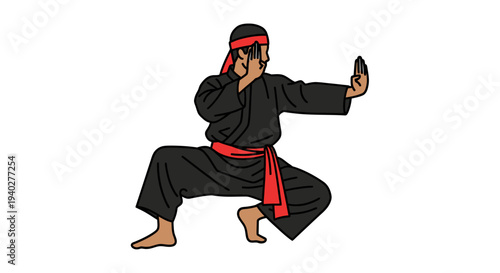 Martial Artist Performing Traditional Karate Pose in Dynamic Martial Arts Training Setting