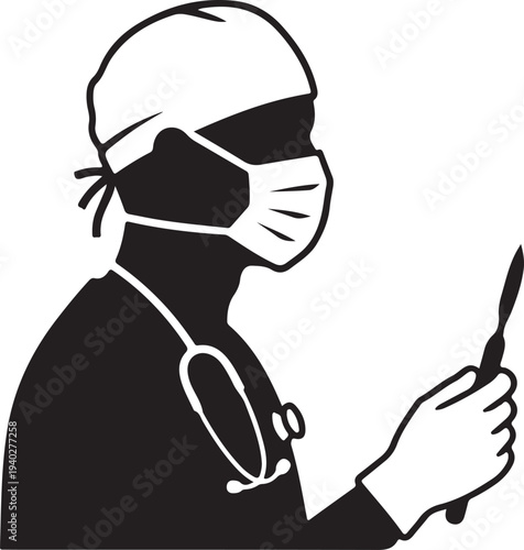 A doctor wearing a surgical cap and mask