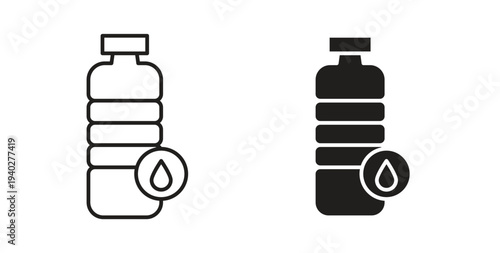 Water bottle icon style design pack on white background. Thin line and clipart style