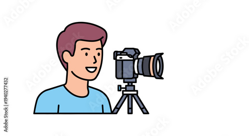Young Male Content Creator Operating Professional Camera for Photography or Video Production in Studio or Outdoor Setting