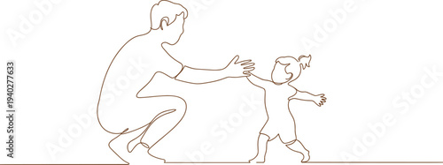 Father and child walking together line art illustration, family bonding, parenting love, parent support, childhood care, minimal design, simple drawing.