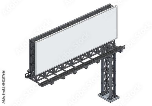 Large billboard on metal scaffolding structure outdoors in a daytime setting viewed from the side