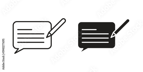 Write comment icon style design pack on white background. Thin line and clipart style