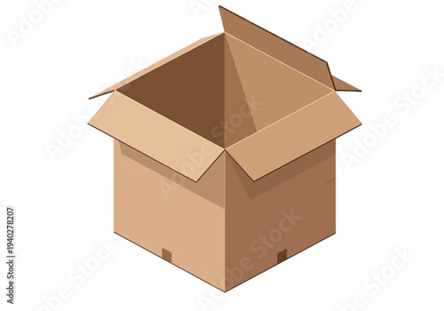 An open cardboard box viewed from above, ready for shipping or storage, displaying its empty interior and flaps.