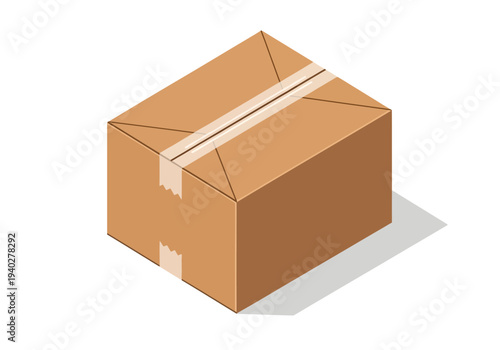 A 3D illustration of a sealed cardboard box with tape viewed from above