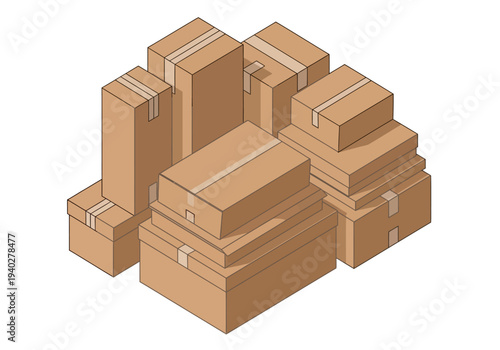 Collection of cardboard boxes stacked together in a warehouse setting viewed from above