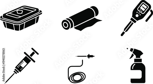 Cleaning and Disinfection Tools Vector Icons Set for Medical and Industrial Use