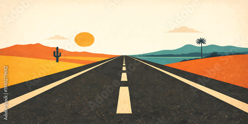 Sunset Highway Through Desert Landscape