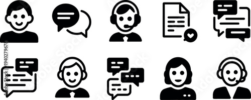Customer service icons with people and chat bubbles