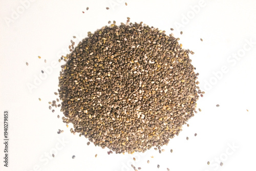 raw chia seeds isolated on white background