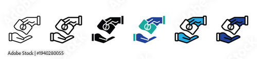 Money Transfer and Cash Payment Transaction Icon Set