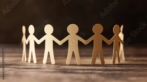Paper figures holding hands in a circle – the concept of teamwork