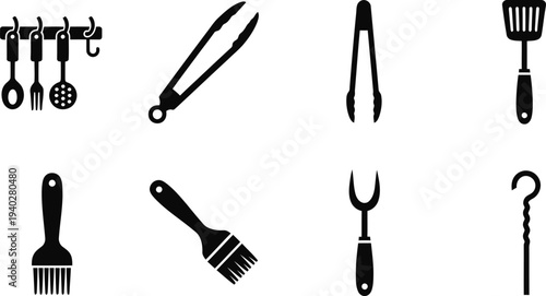 Kitchen Utensils Vector Set – Black Silhouette Cooking Tools Icons for Restaurant Design