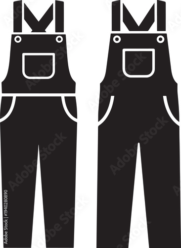 Black Icon Silhouette of Overalls or Dungarees, Workwear or Farmer Clothing