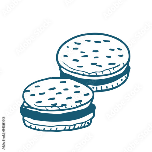 Hand drawn vector Illustration Of two biscuits in doodle style.