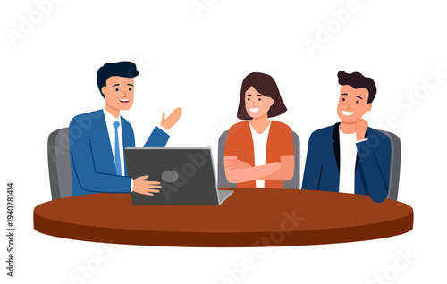 Couple consulting with a male advisor. Business consultation concept.