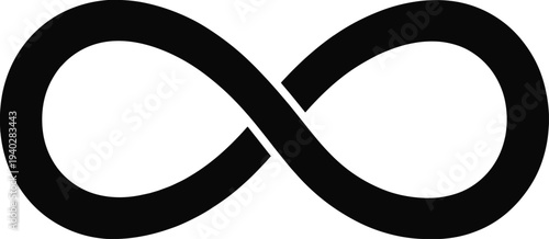 Infinity symbol vector illustration, black silhouette design, mathematical concept, eternity loop, limitless abstract art, continuous figure eight graphic