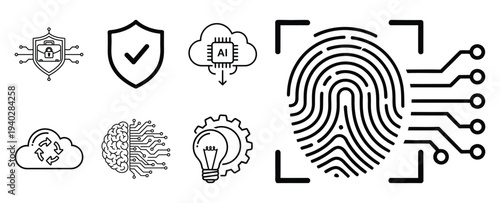 Cybersecurity and technology icons for data protection and privacy