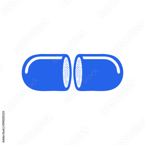 Minimal capsule pill icon in flat SVG style. Simple medicine symbol ideal for pharmacy graphics, healthcare apps, and medical information designs.