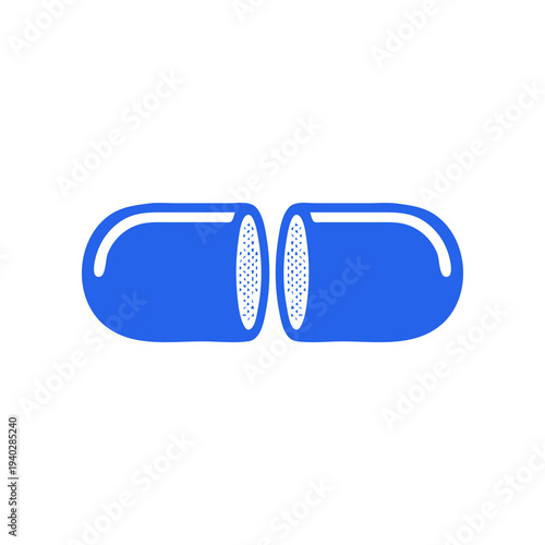 Minimal capsule pill icon in flat SVG style. Simple medicine symbol ideal for pharmacy graphics, healthcare apps, and medical information designs.