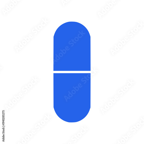Minimal capsule pill icon in flat SVG style. Simple medicine symbol ideal for pharmacy graphics, healthcare apps, and medical information designs.