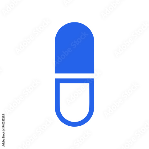 Minimal capsule pill icon in flat SVG style. Simple medicine symbol ideal for pharmacy graphics, healthcare apps, and medical information designs.