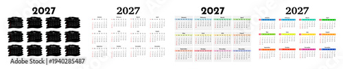 Set of calendars for 2027 isolated on a white background